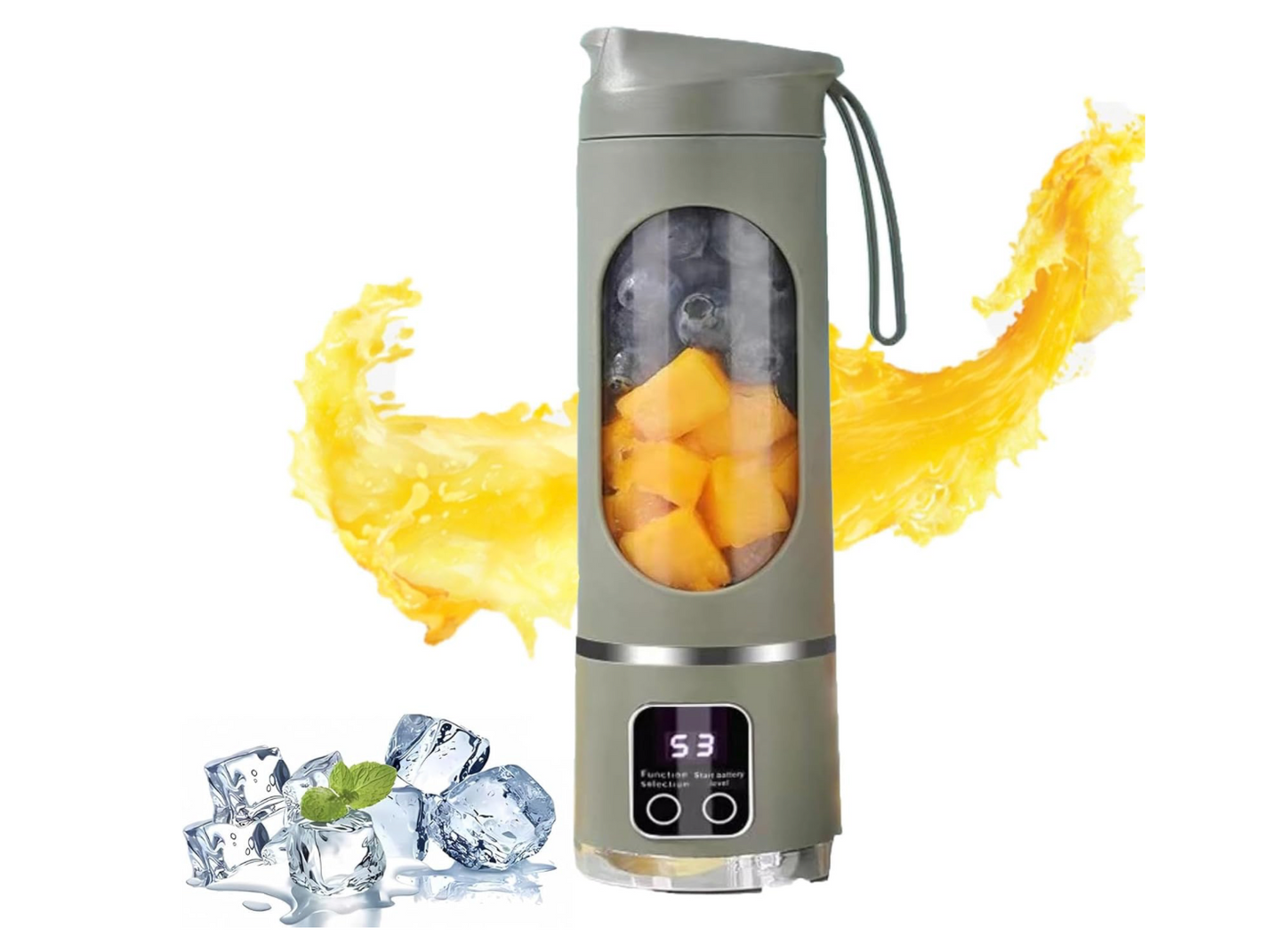 450Ml Portable Juicer with LED Digital Display USB Charging Outdoor Juicing Cup Home Multifunctional 12-Blade Blender 1500Mah