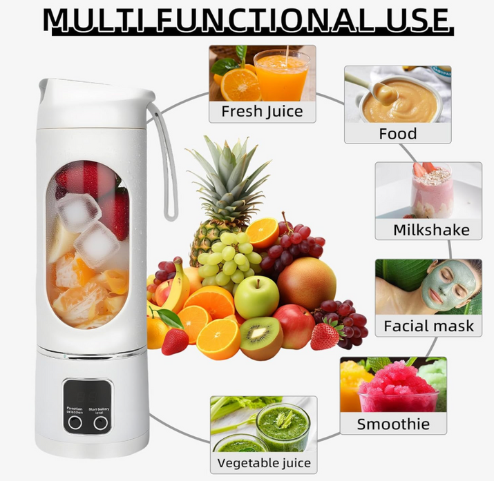 450Ml Portable Juicer with LED Digital Display USB Charging Outdoor Juicing Cup Home Multifunctional 12-Blade Blender 1500Mah